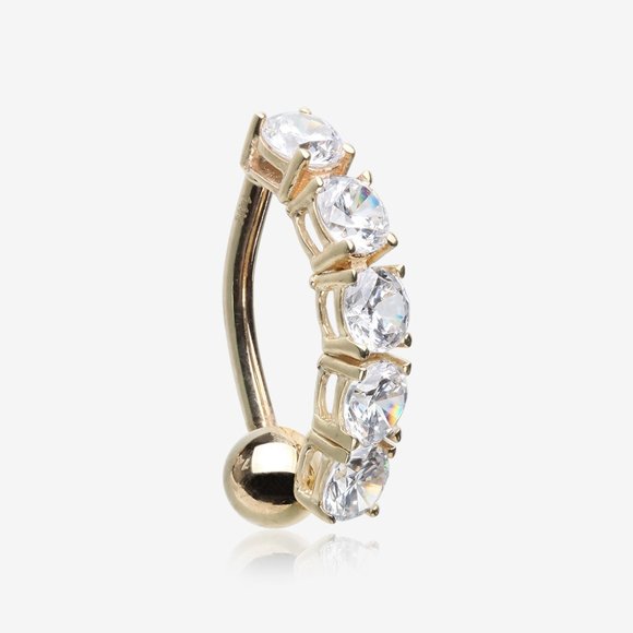 14 Karat Gold Classic Vertical Sparkle Reverse Belly Button Ring - Picture 2 of 2